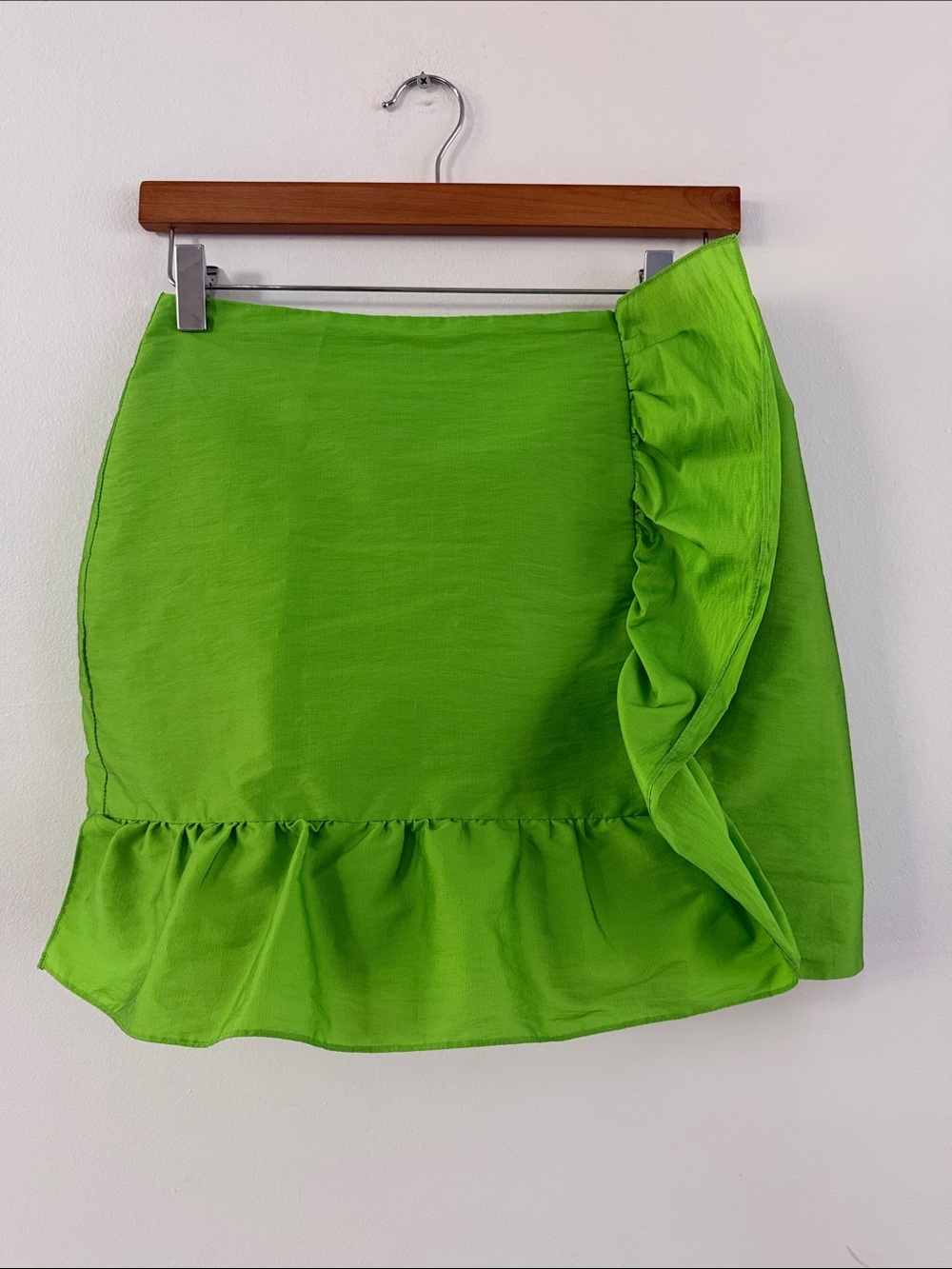 Sandro Bright Lime Ruffle-Trim Mini Skirt